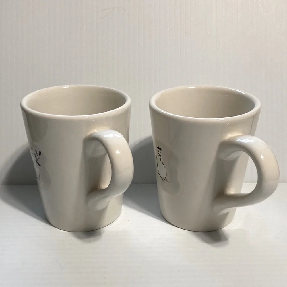 Williams Sonoma Snowmen Holiday Coffee Mug Cups 8 oz SET of 2
